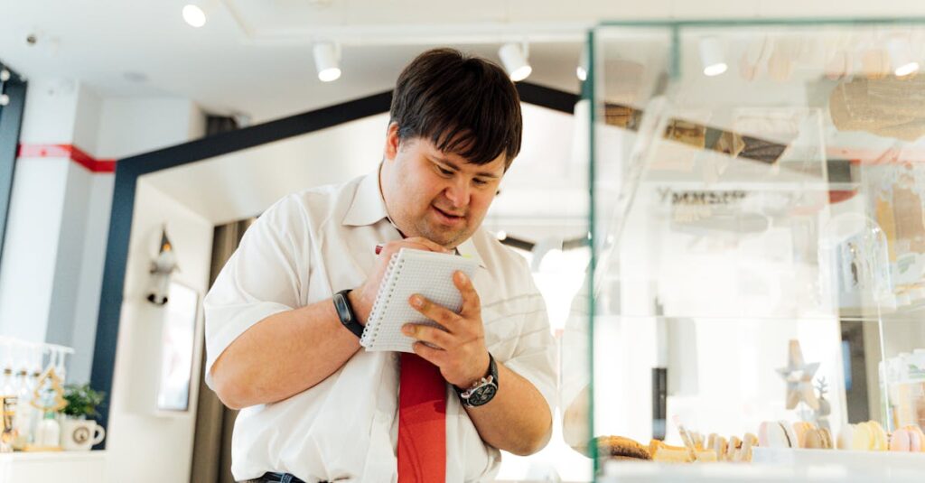 ChatGPTを活用してブログ記事を執筆する人の様子。AIと人間の共同ライティングをイメージ。