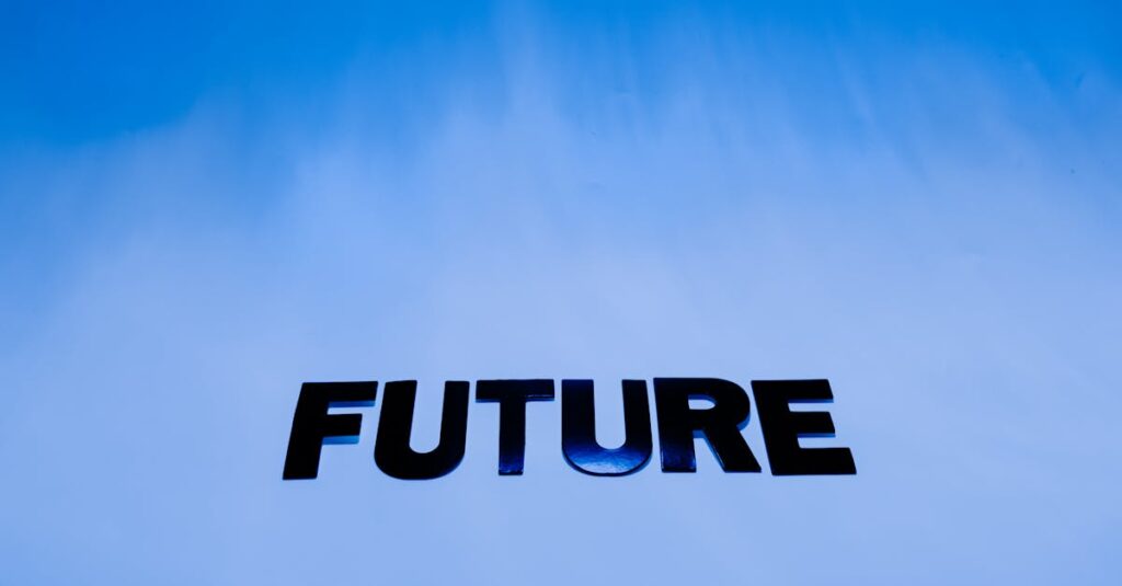 AIブログ時代のチャンスを象徴する未来的なイメージ。AIと人間が協力しながらブログを運営する様子を表している。